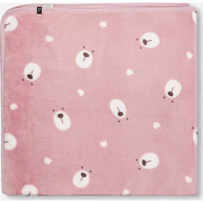 Bear Print Plush Baby Blanket, Mauve - Blankets - 3