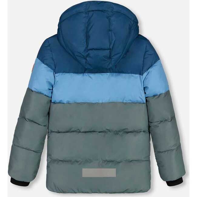 Color-Block Hooded Puffy Jacket, Green & Teal - Jackets - 4