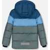 Color-Block Hooded Puffy Jacket, Green & Teal - Jackets - 4