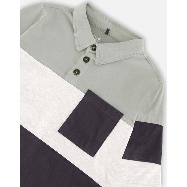 Color-Block Jersey Polo Top, Grey & Sage Green - Polo Shirts - 4