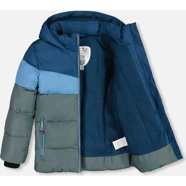 Color-Block Hooded Puffy Jacket, Green & Teal - Jackets - 5