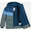 Color-Block Hooded Puffy Jacket, Green & Teal - Jackets - 5