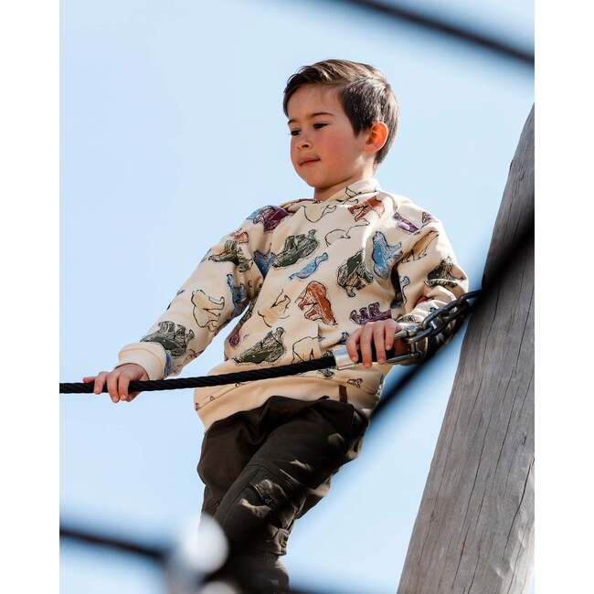 Bear Print Fleece Hoodie, Beige - Sweatshirts - 2