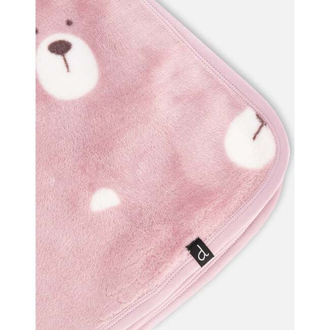 Bear Print Plush Baby Blanket, Mauve - Blankets - 4