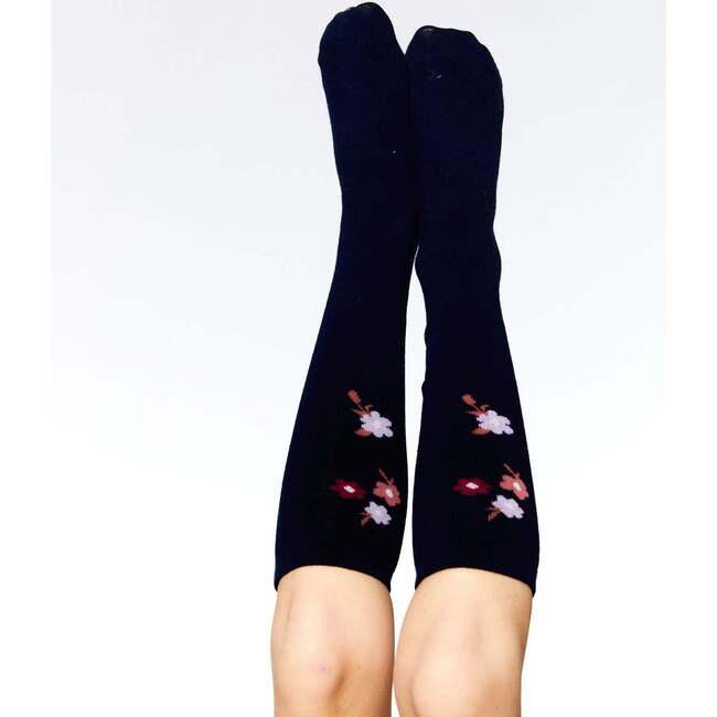 Flowers Print High Socks, Dark Navy - Socks - 2
