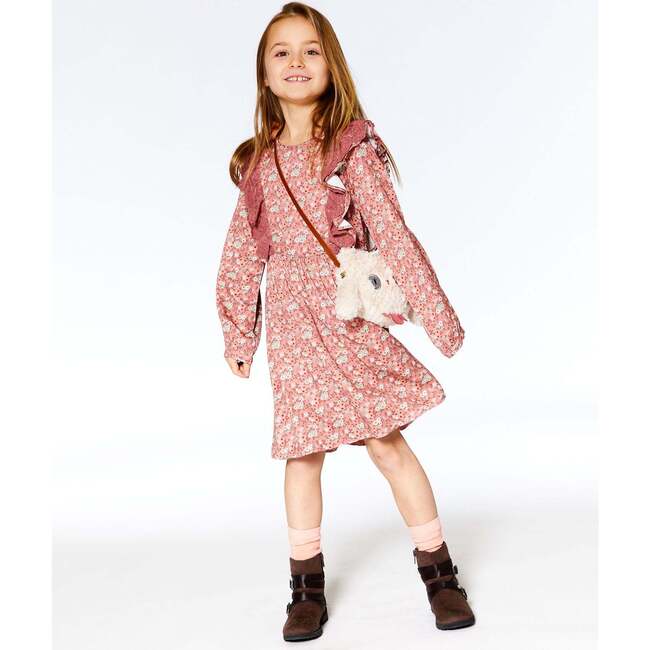 Floral Print Woven Frilled Dress, Dusty Mauve - Dresses - 2
