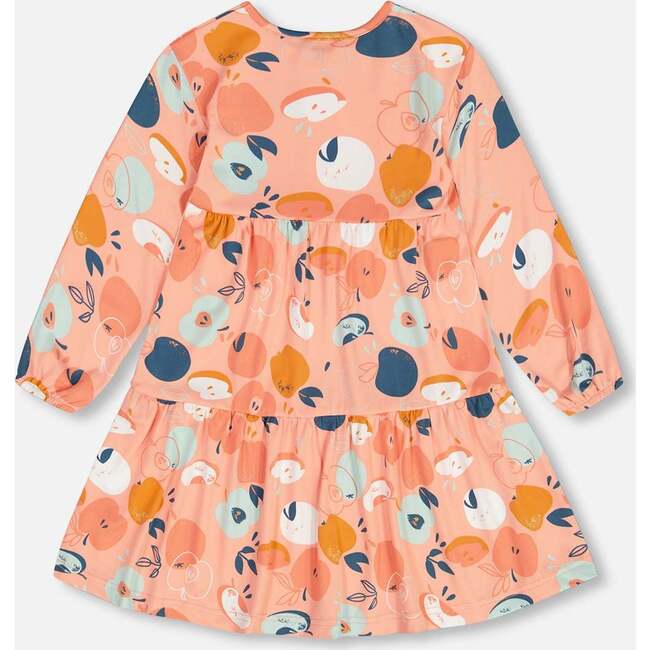 Apple Print Brushed Jersey Long Sleeve Dress, Salmon Pink - Dresses - 3