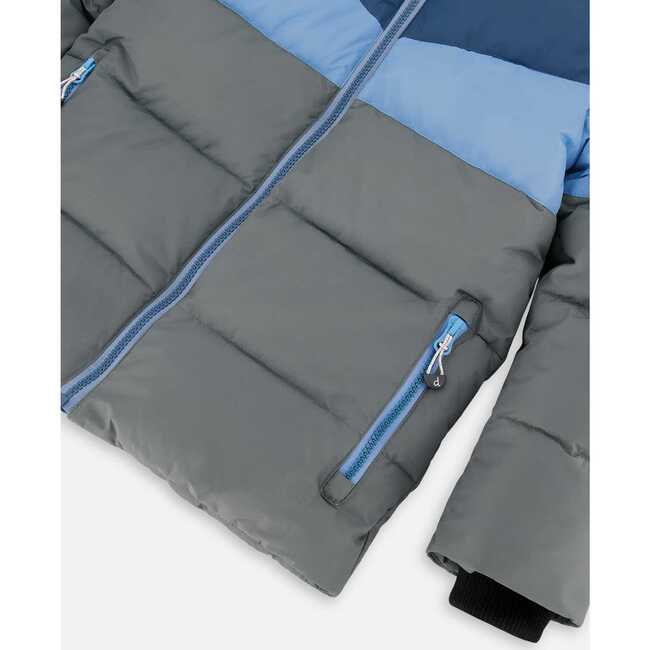 Color-Block Hooded Puffy Jacket, Green & Teal - Jackets - 6