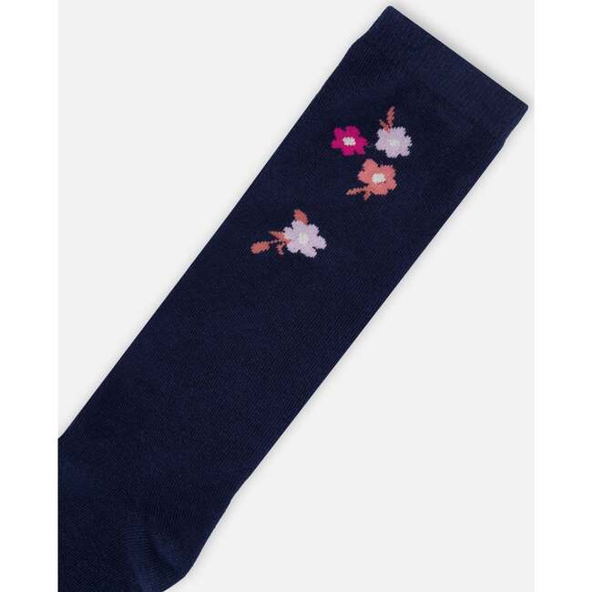 Flowers Print High Socks, Dark Navy - Socks - 3