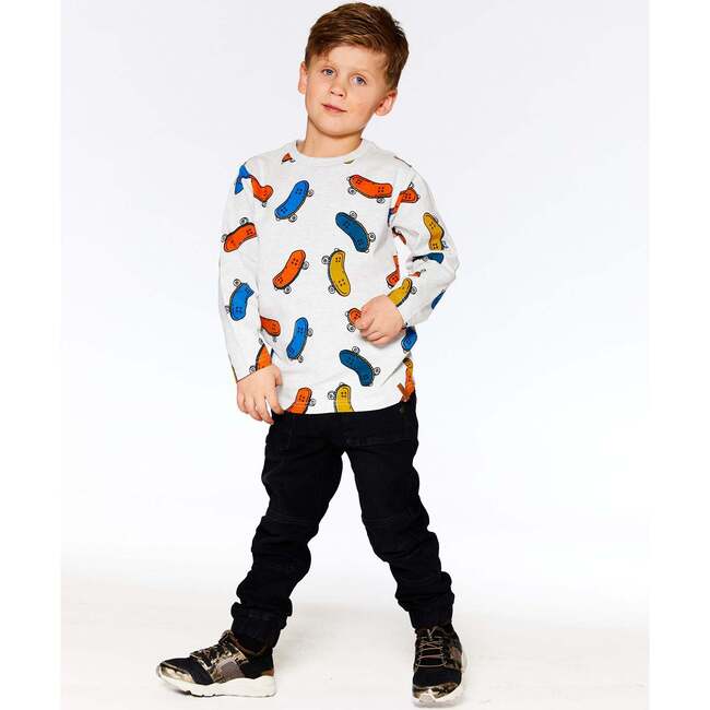 All-Over Skateboard Print Jersey T-Shirt, Oatmeal Mix - T-Shirts - 3