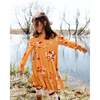 Floral Print Peasant Frilled Dress, Yellow Ochre - Dresses - 2