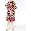 Floral Print Jacquard Faux Fur Hooded Coat, Pink & Brown - Jackets - 2