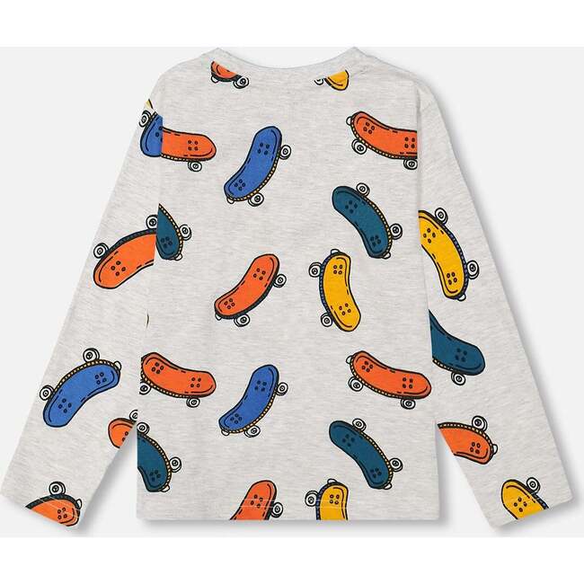 All-Over Skateboard Print Jersey T-Shirt, Oatmeal Mix - T-Shirts - 4