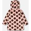 Floral Print Jacquard Faux Fur Hooded Coat, Pink & Brown - Jackets - 3