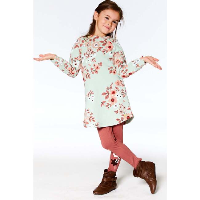 Floral Print Long Sleeve Fleece Dress, Sage Green - Dresses - 3