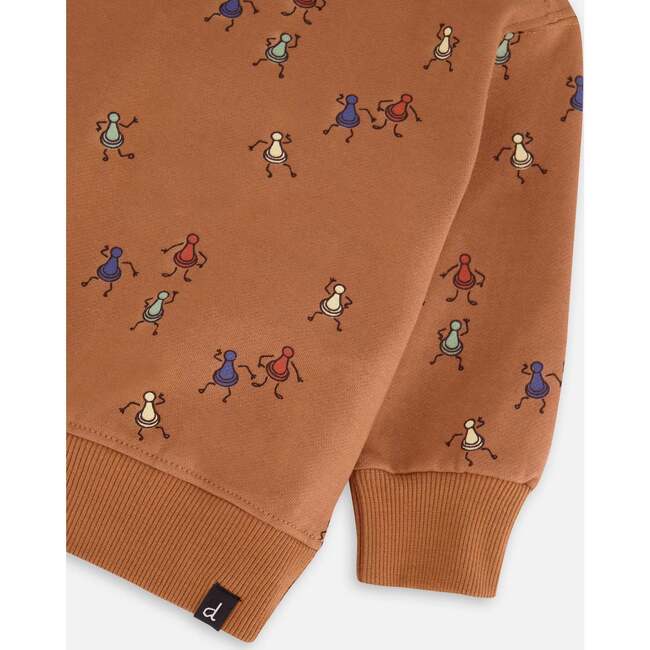 All-Over Chess Pawns Print Fleece Hoodie, Caramel - Sweatshirts - 5