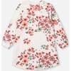 Floral Print Long Sleeve Fleece Dress, Off-White - Dresses - 3