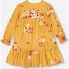Floral Print Peasant Frilled Dress, Yellow Ochre - Dresses - 4
