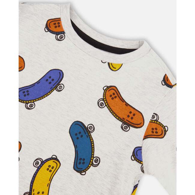All-Over Skateboard Print Jersey T-Shirt, Oatmeal Mix - T-Shirts - 5