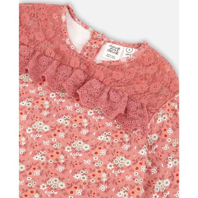 Floral Print Long Sleeve Woven Blouse, Dusty Mauve - Blouses - 4
