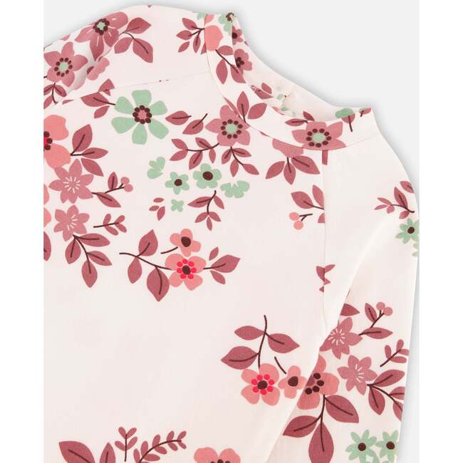 Floral Print Long Sleeve Fleece Dress, Off-White - Dresses - 4