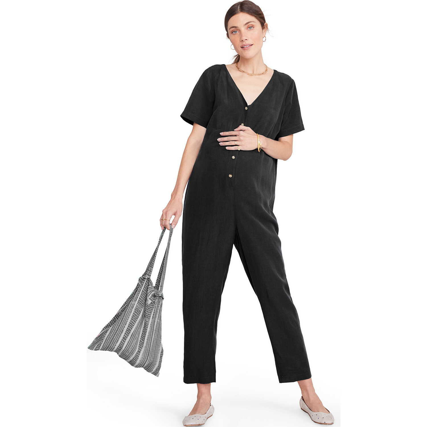 Women's The Noelle Maternity Nursing Friendly Jumpsuit, Black