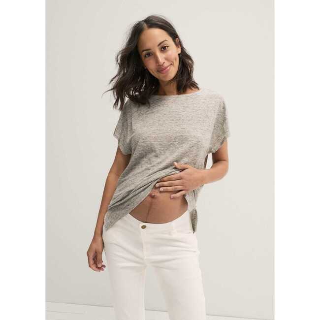Women's The Everyday Maternity Linen T-Shirt, Heather Grey - T-Shirts - 7