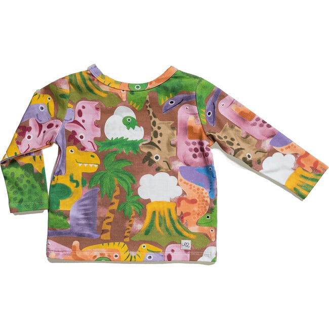 Billie Print Long Sleeve Pocket Tee, Dino Puzzle Nutmeg - T-Shirts - 4