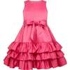 Arabella Frill Satin Party Dress, Pink - Dresses - 1 - thumbnail