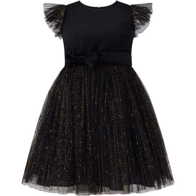 Wednesday Velvet & Glitter Tulle Party Dress, Black