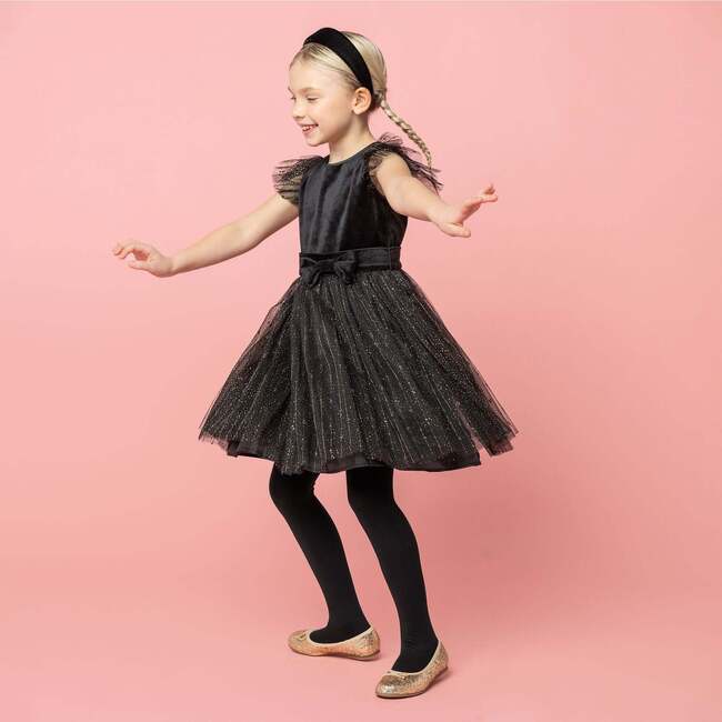 Wednesday Velvet & Glitter Tulle Party Dress, Black - Dresses - 3