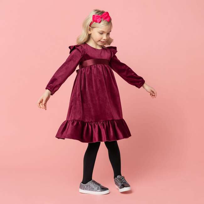 Chloe Velvet & Satin Bow Party Dress, Plum - Dresses - 3