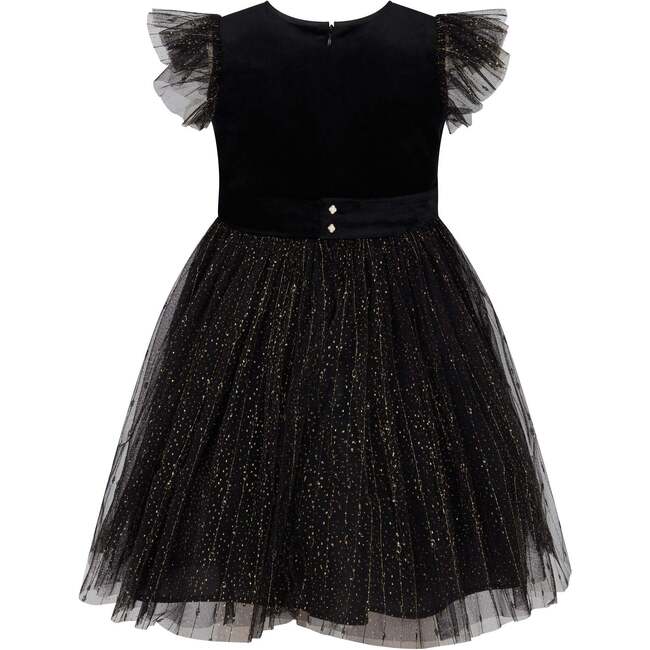 Wednesday Velvet & Glitter Tulle Party Dress, Black - Dresses - 5