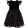 Wednesday Velvet & Glitter Tulle Party Dress, Black - Dresses - 5