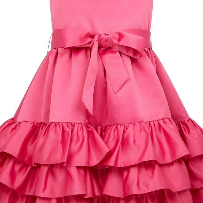 Arabella Frill Satin Party Dress, Pink - Dresses - 6