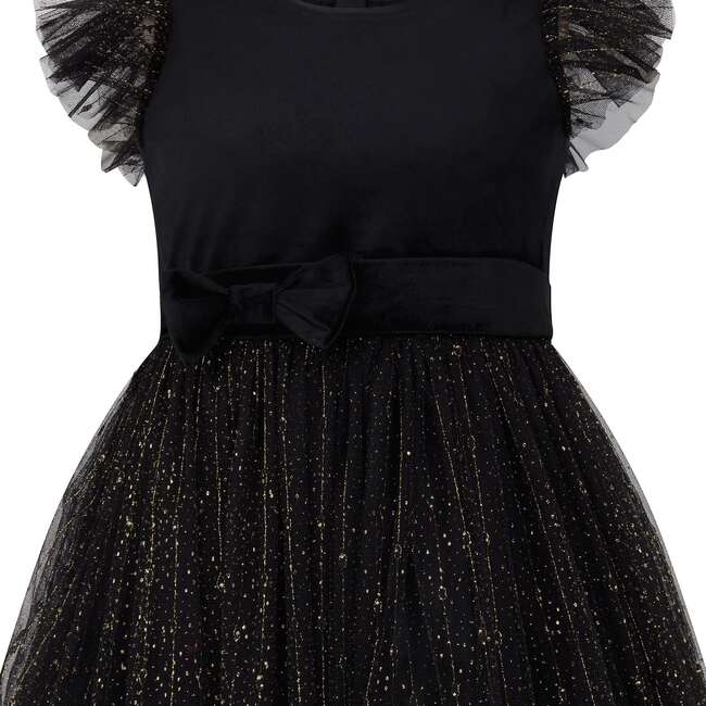 Wednesday Velvet & Glitter Tulle Party Dress, Black - Dresses - 6