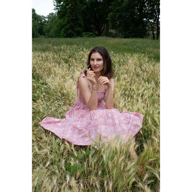 Women's Shirred Tie Strap Sun Dress, Blush - Dresses - 2
