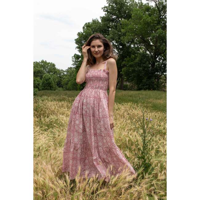 Women's Shirred Tie Strap Sun Dress, Blush - Dresses - 3