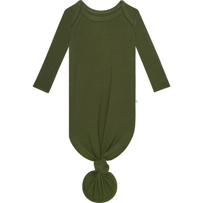Solid Ribbed - Pine Basic Knotted Gown, Green - Nightgowns - 1