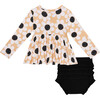 Reagan Long Sleeve Henley Peplum Top & Bloomer Set, Beige - Mixed Apparel Set - 2
