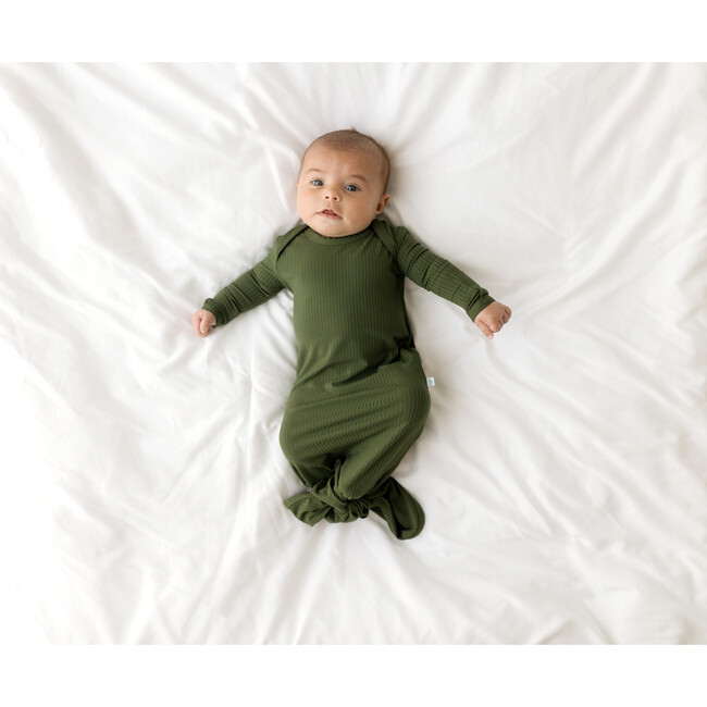 Solid Ribbed - Pine Basic Knotted Gown, Green - Nightgowns - 4