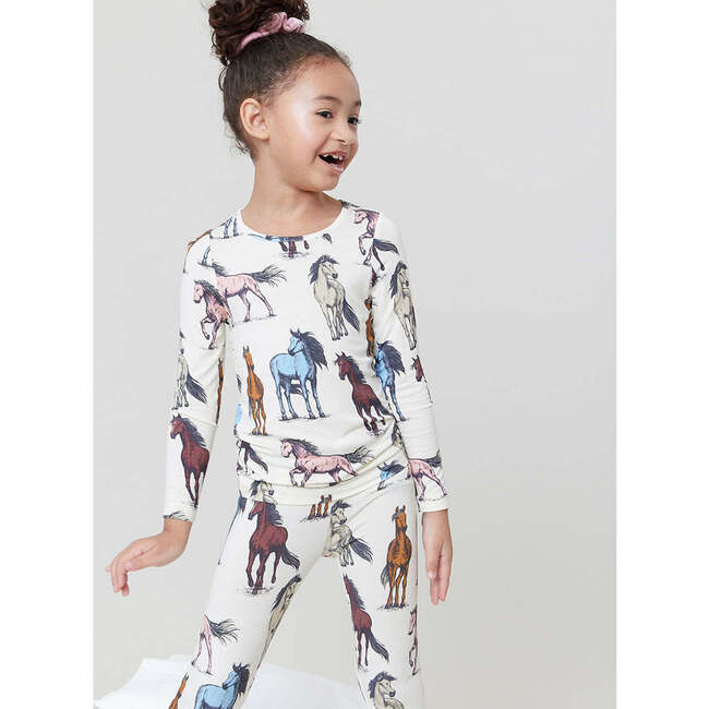 Kids Bamboo PJ Set, Multi Horses - Pajamas - 2