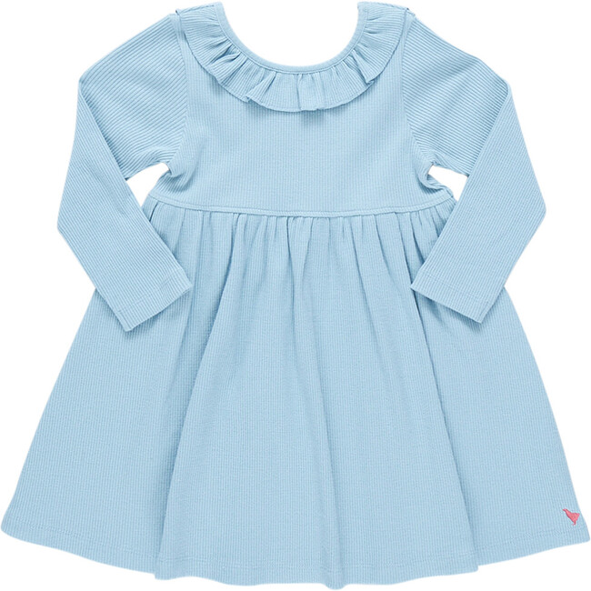 Girls Organic Princess Diana Rib Dress, Light Blue