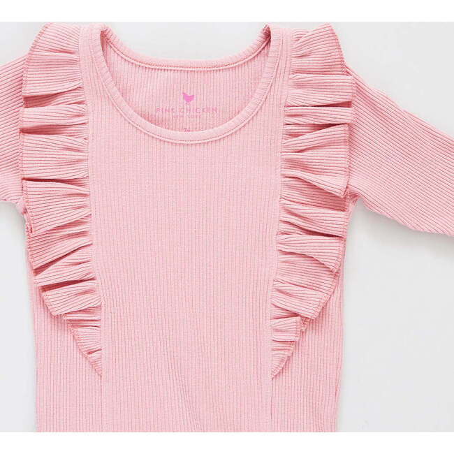 Girls Organic Ruffle Rib Top, Brandied Apricot - Shirts - 2