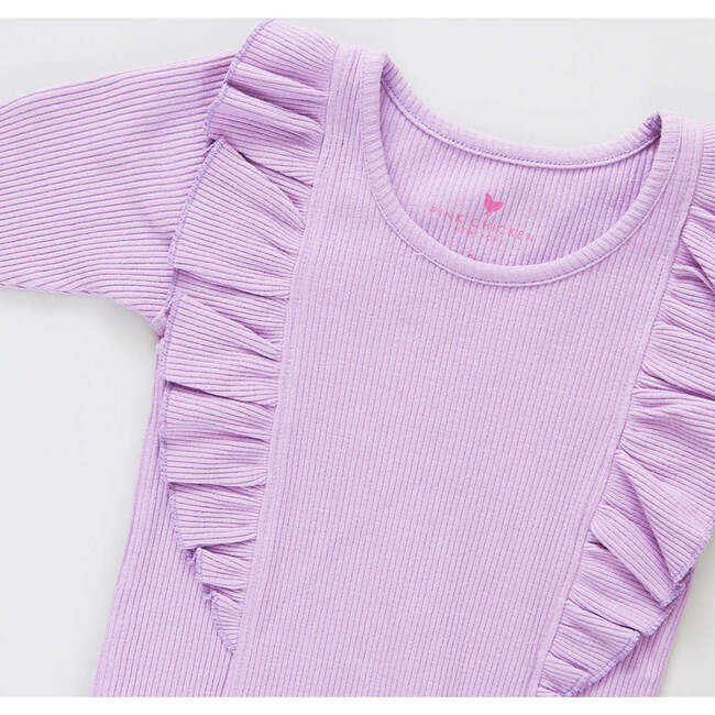 Girls Organic Ruffle Rib Top, Lavender - Shirts - 2