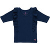 Girls Organic Ruffle Rib Top, Navy - Shirts - 1 - thumbnail