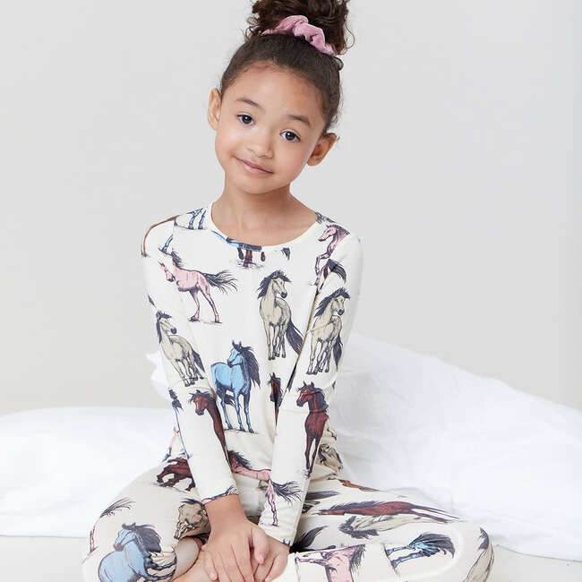 Kids Bamboo PJ Set, Multi Horses - Pajamas - 4