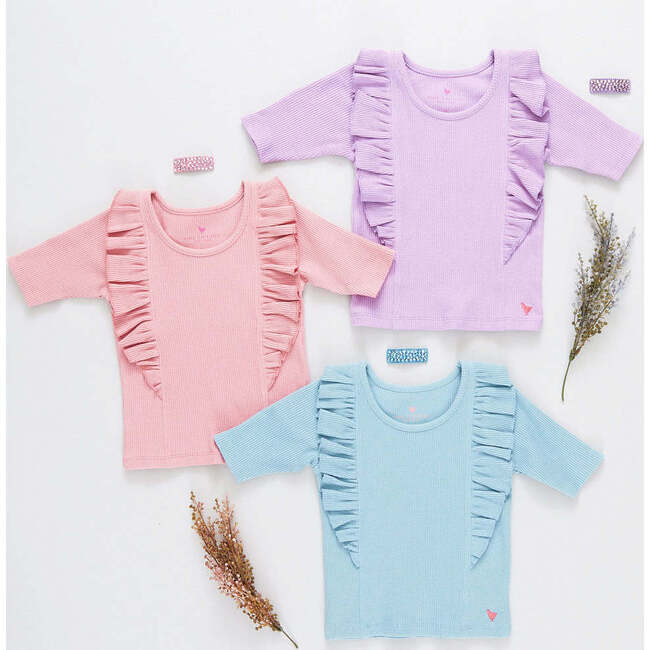 Girls Organic Ruffle Rib Top, Brandied Apricot - Shirts - 3