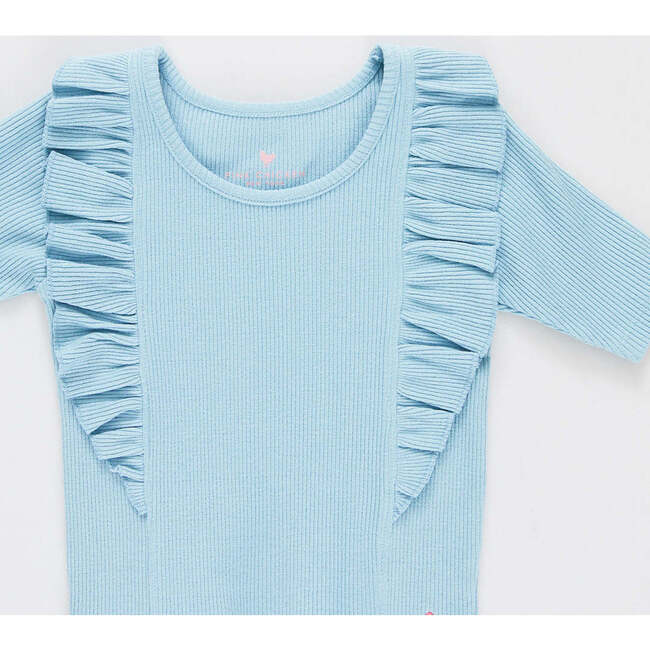 Girls Organic Ruffle Rib Top, Light Blue - Shirts - 2