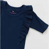 Girls Organic Ruffle Rib Top, Navy - Shirts - 2